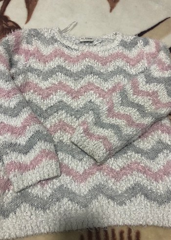 Gri Pembe Dalgalı Desenli kız çocuk Triko Kazak - Görsel 2