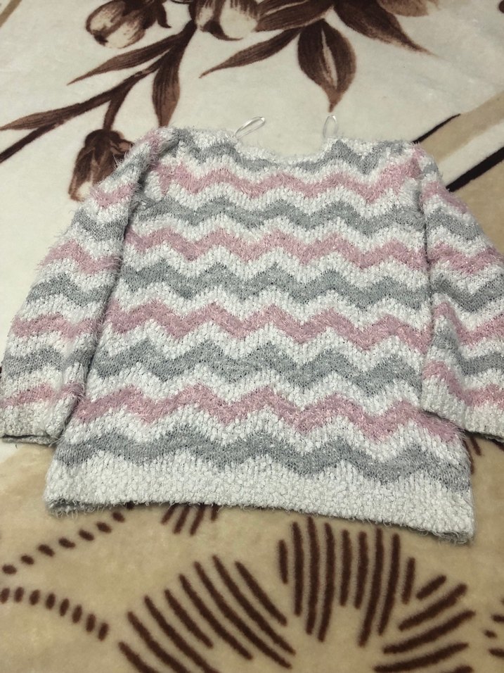 Gri Pembe Dalgalı Desenli kız çocuk Triko Kazak - Görsel 3