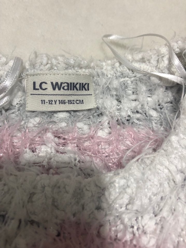 Gri Pembe Dalgalı Desenli kız çocuk Triko Kazak - Görsel 4