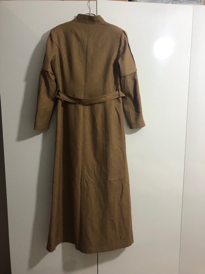 Alvina Kuşaklı Bej Kadın Uzun Kaban - Görsel 3