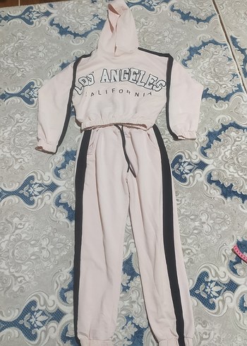 Diğer Baskılı Kemerli Pembe Kapüşonlu Eşofman Takımı
