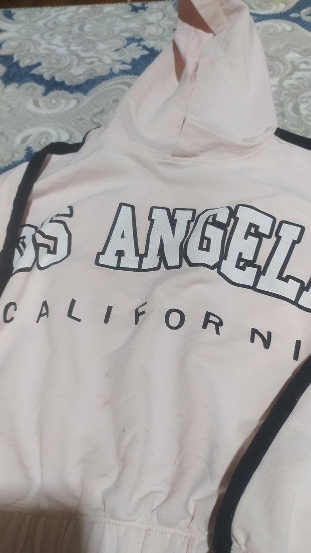 Baskılı Kemerli Pembe Kapüşonlu Eşofman Takımı - Görsel 5