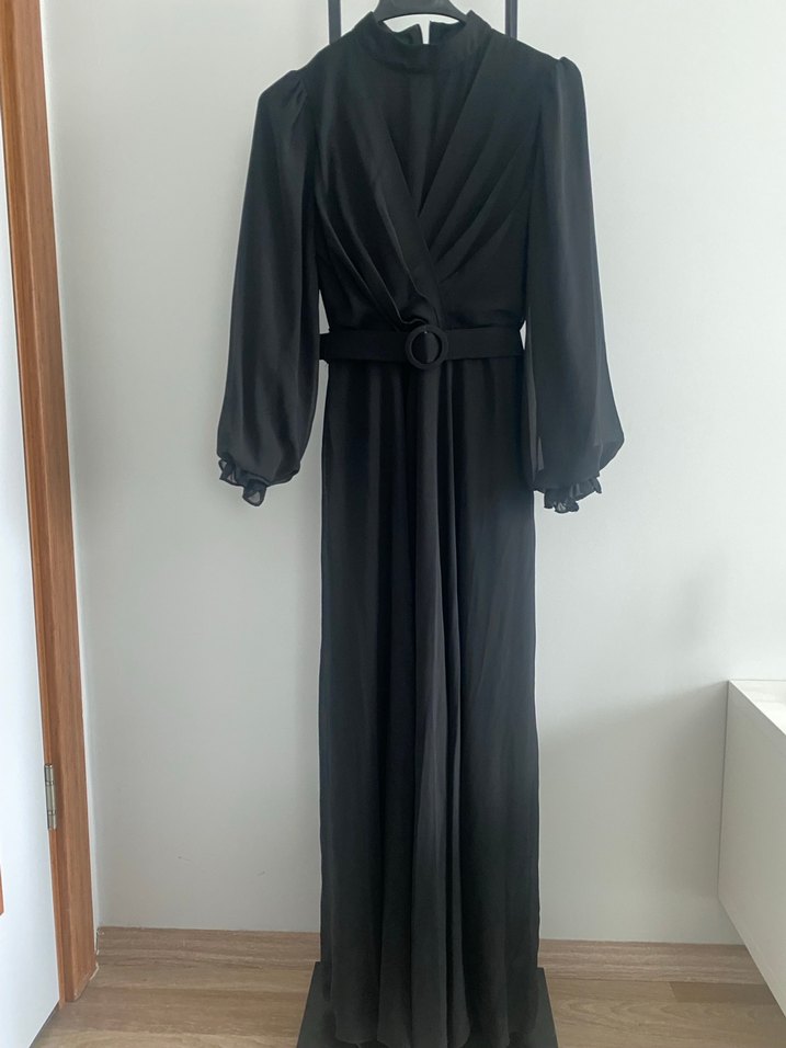 Siyah Kemerli Uzun Kadın Elbise Abiye - Görsel 5