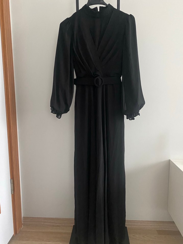 Siyah Kemerli Uzun Kadın Elbise Abiye - Görsel 2