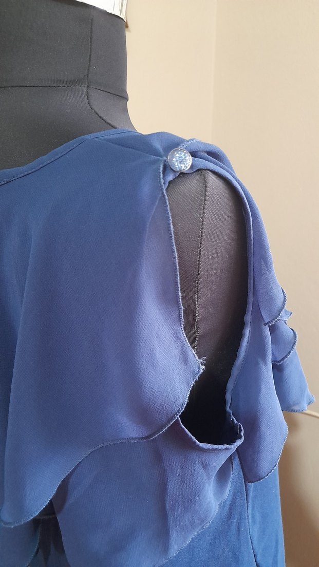 Drapeli Mavi  Midi Elbise - Görsel 4