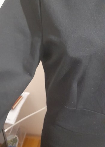 Kruvaze Yaka Siyah Uzun Kollu Ofis Elbisesi - Görsel 4