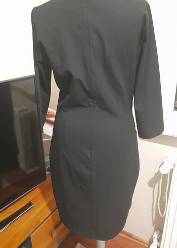 Kruvaze Yaka Siyah Uzun Kollu Ofis Elbisesi - Görsel 2