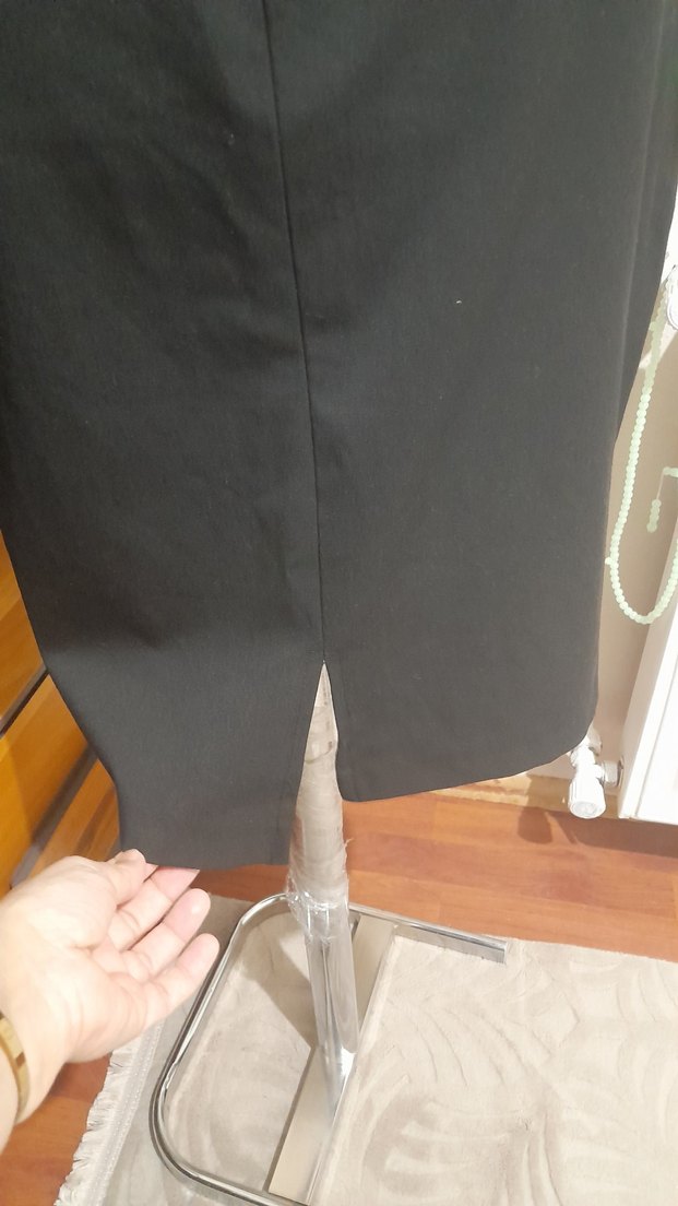 Kruvaze Yaka Siyah Uzun Kollu Ofis Elbisesi - Görsel 5