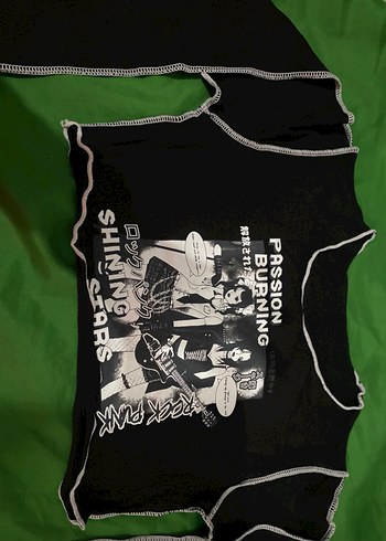 Kadın Siyah Uzun Kollu Baskılı Crop Top - Görsel 5