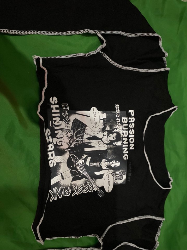 Kadın Siyah Uzun Kollu Baskılı Crop Top - Görsel 5