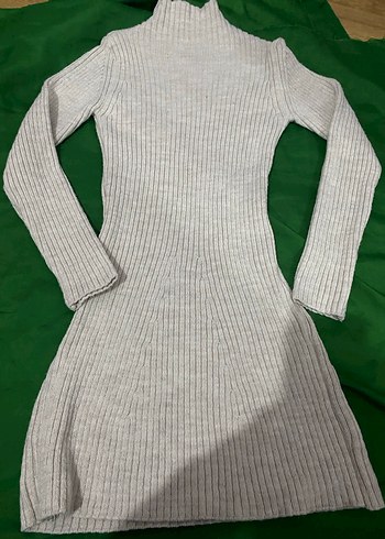 Bej Yün Yüksek Yakalı Triko Elbise - Görsel 8