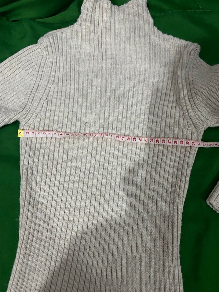 Bej Yün Yüksek Yakalı Triko Elbise - Görsel 5