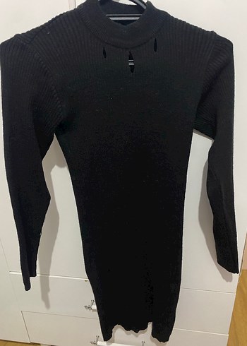 Bershka Siyah Uzun Kollu Triko Elbise - Görsel 7