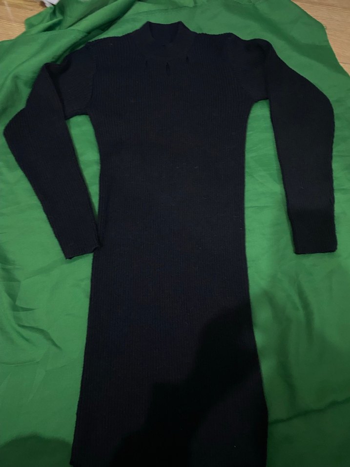 Bershka Siyah Uzun Kollu Triko Elbise - Görsel 2