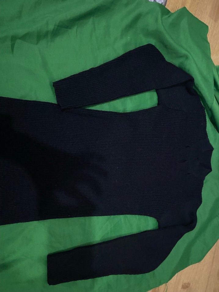 Bershka Siyah Uzun Kollu Triko Elbise - Görsel 3