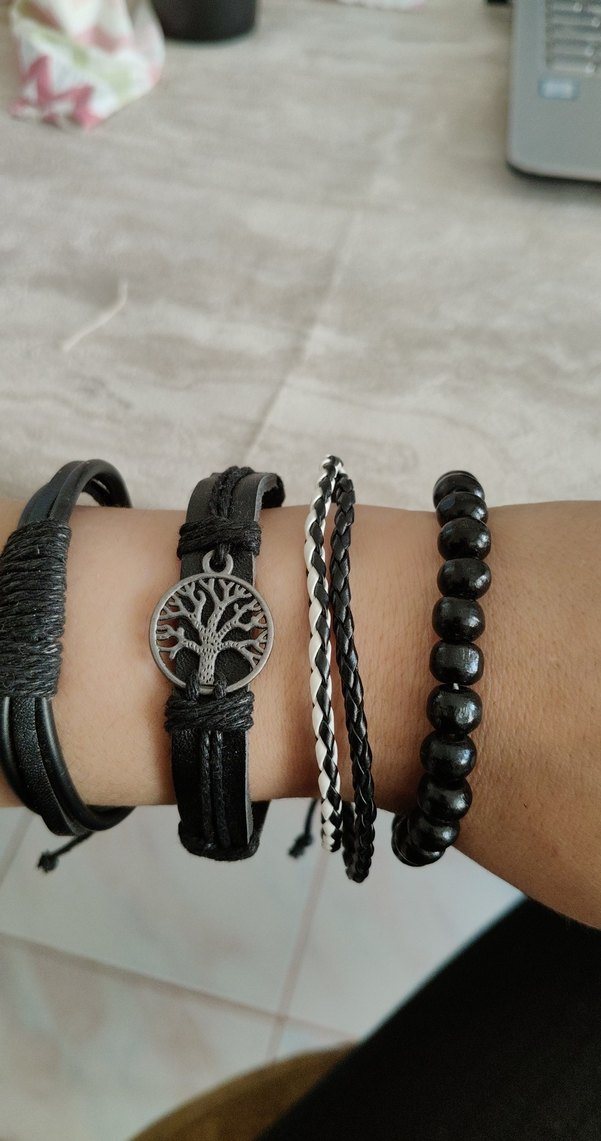 Erkek Siyah Bohem Goth Bileklik Seti - Görsel 3