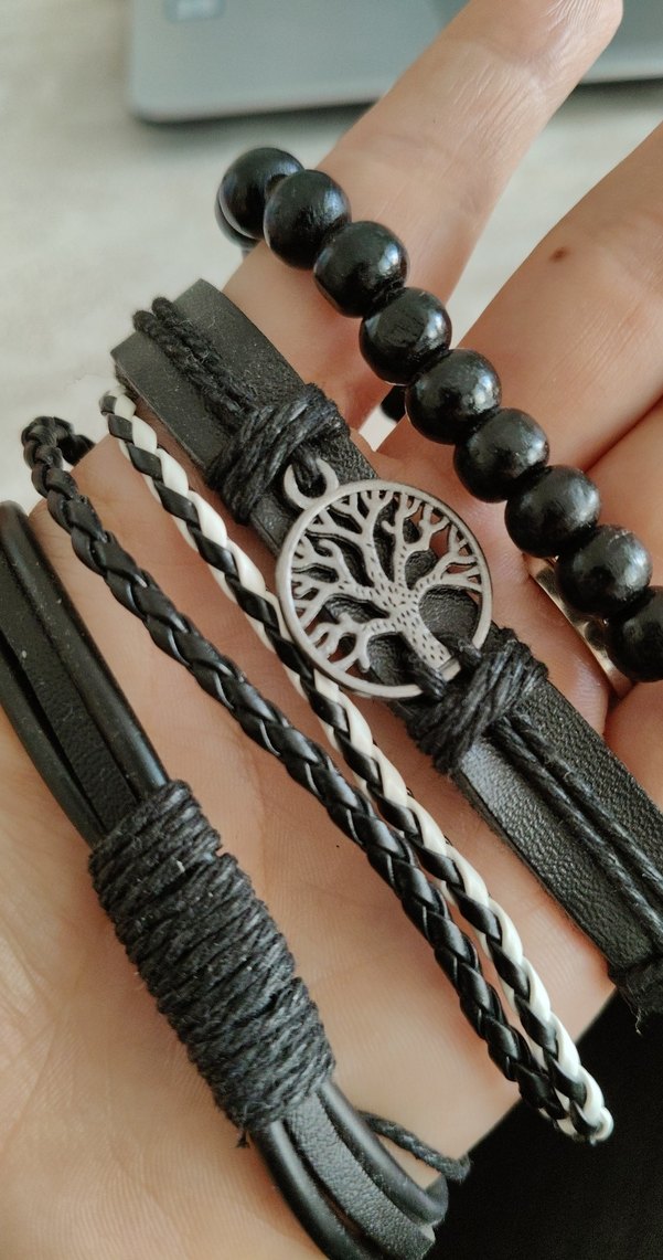 Erkek Siyah Bohem Goth Bileklik Seti - Görsel 2