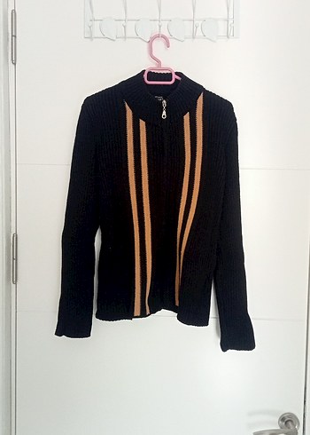 Kahverengi Çizgili Kadın Triko Hırka - Görsel 4