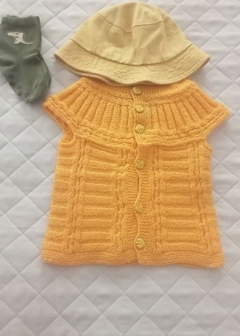 Sarı Örgü Kız Çocuk Kolsuz Hırka - Görsel 3