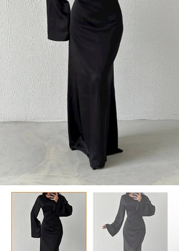 Siyah Uzun Kollu V Yakalı Uzun Elbise - Görsel 2