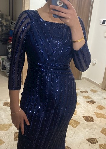 Parlak Lacivert Uzun Abiye Elbise - Görsel 2