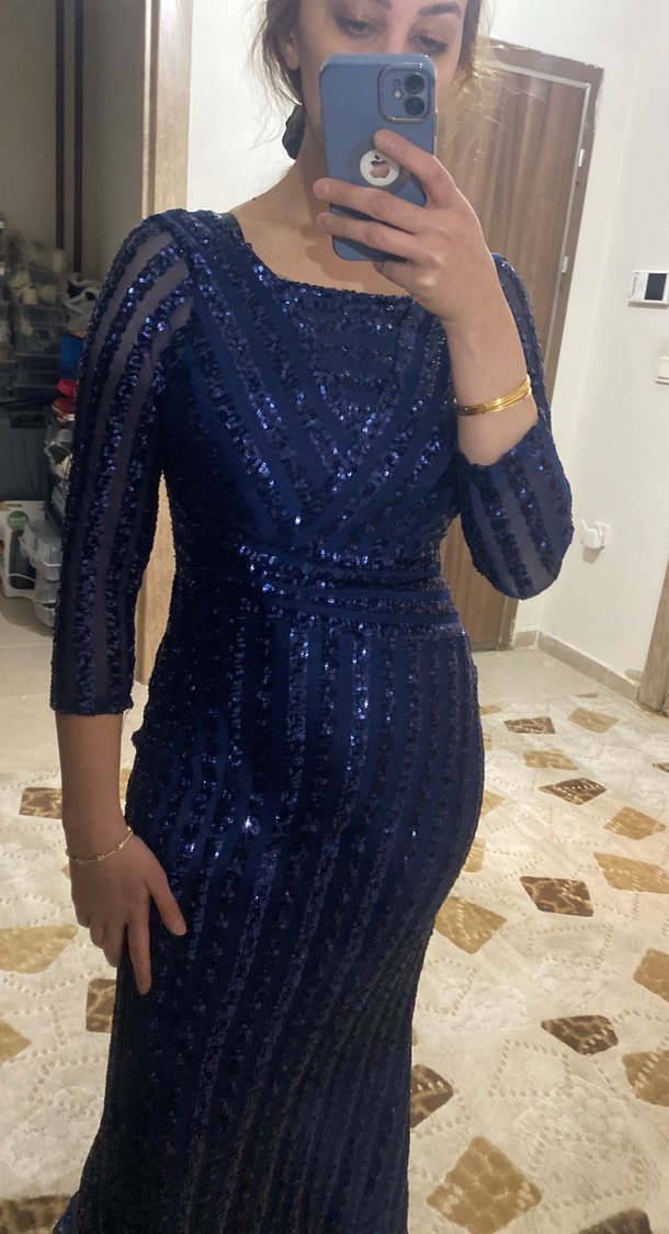 Parlak Lacivert Uzun Abiye Elbise - Görsel 2