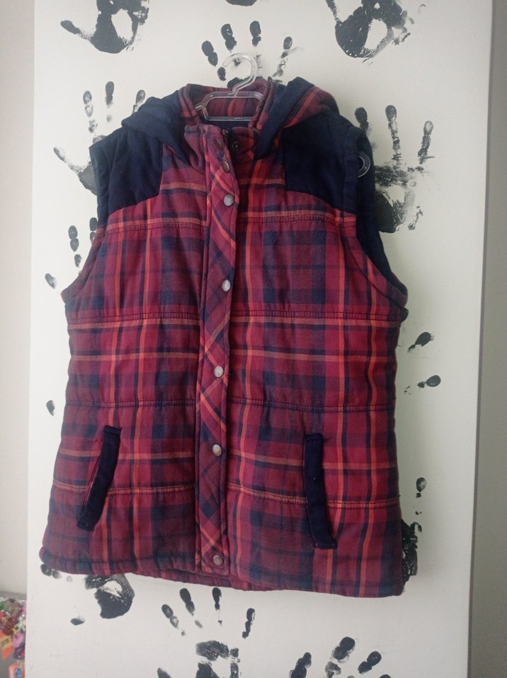 Bordo Ekose Desenli Yelek - Görsel 2