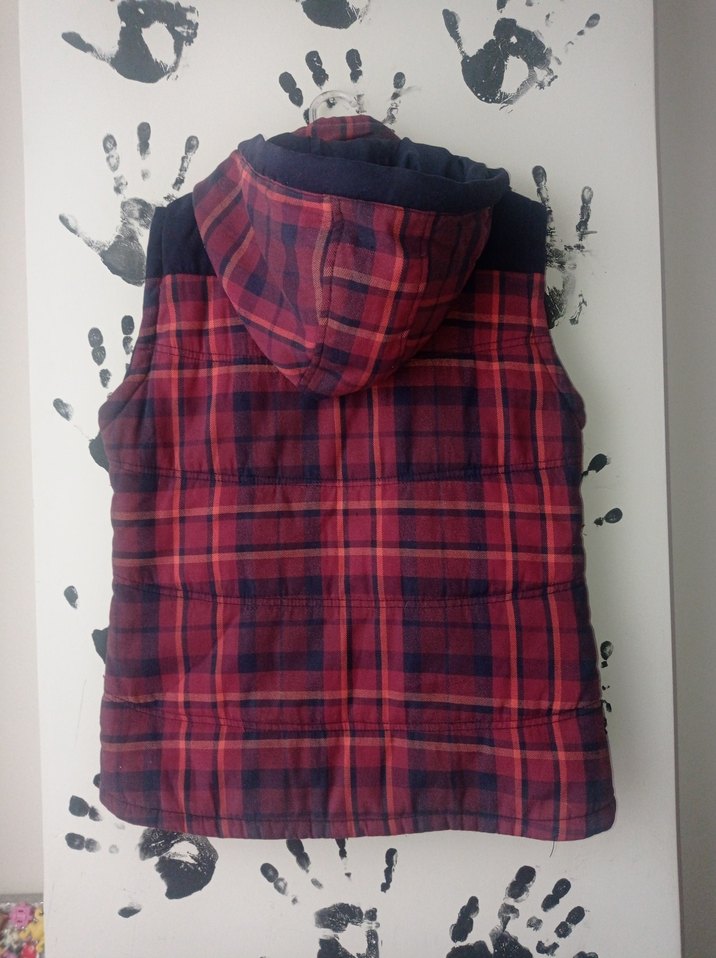 Bordo Ekose Desenli Yelek - Görsel 3