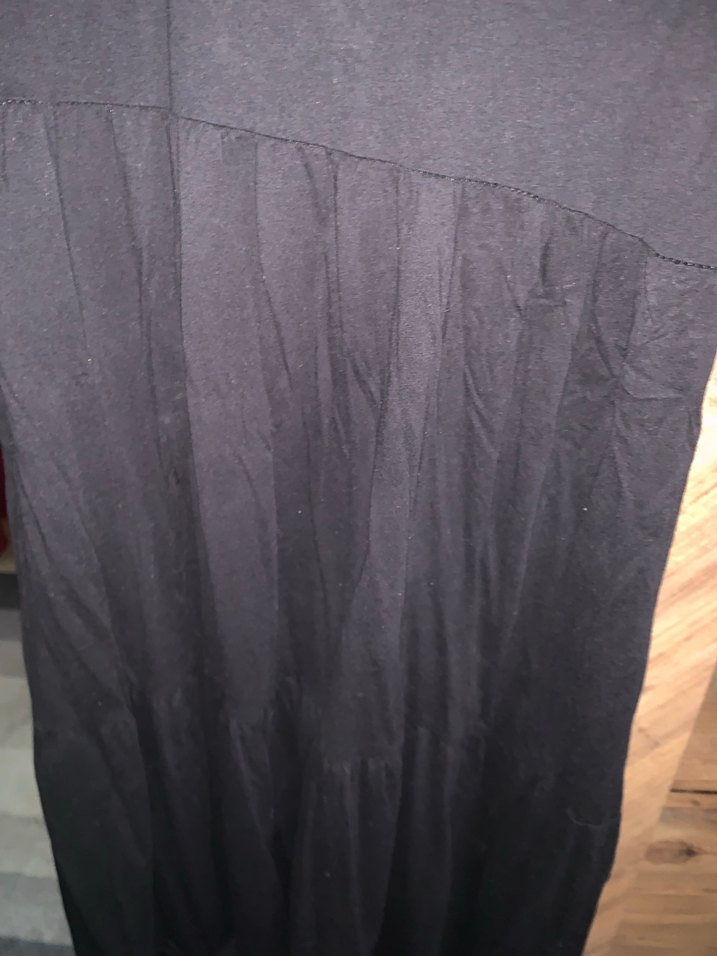 Siyah V Yaka Midi Keten Elbise - Görsel 3