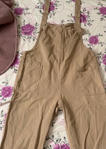 Bej Kadın Keten Midi Askılı Tulum - Görsel 4