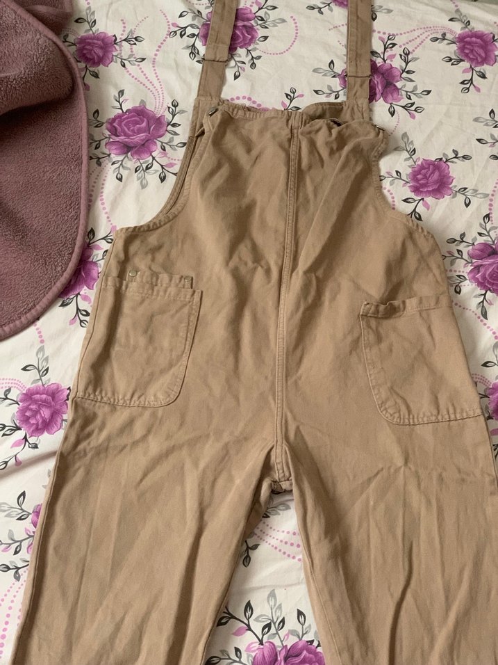 Bej Kadın Keten Midi Askılı Tulum - Görsel 4