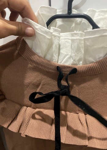 Zara Zara Bej Fırfırlı Yüksek Yaka Kadın Triko