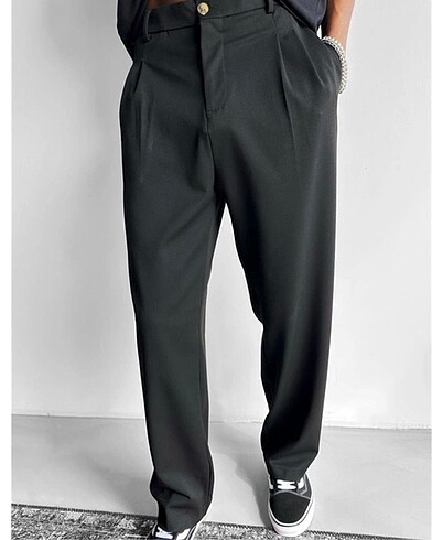 Pileli baggy bej pantolon
