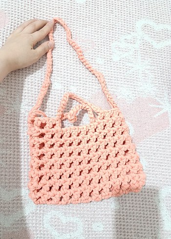 Pembe Örgü Kadın Çanta - Görsel 2