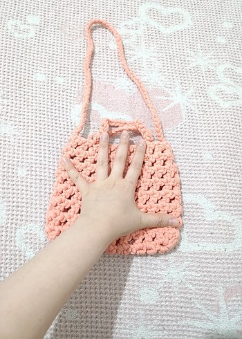 Dantel Detaylı Pembe Örgü Kadın Çanta - Görsel 2