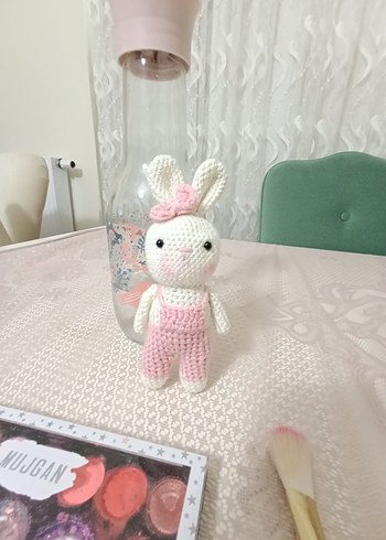 Pembe Örgü Tavşan Peluş Oyuncak - Görsel 3