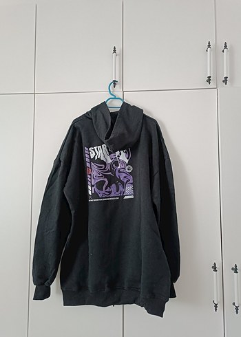 Diğer Siyah Kapüşonlu Baskılı Kadın Sweatshirt