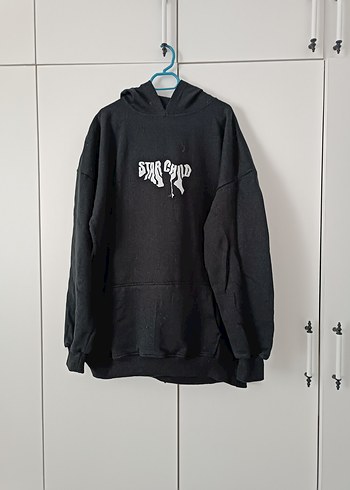 Siyah Kapüşonlu Baskılı Kadın Sweatshirt