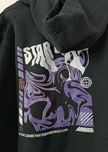 38 Beden Siyah Kapüşonlu Baskılı Kadın Sweatshirt