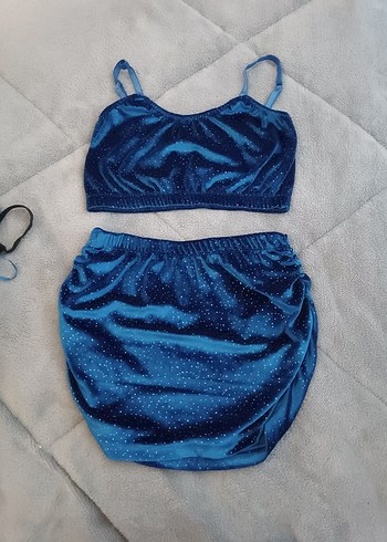 Parlak Mavi Mini İkili Takım Kadın Pijama - Görsel 2