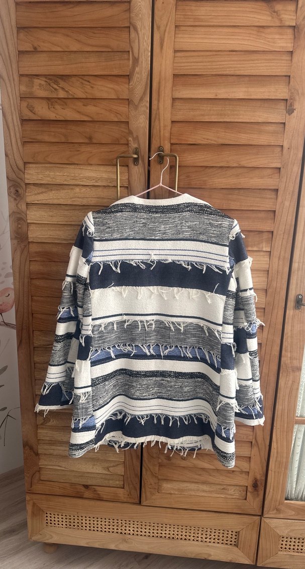 Zara Mavi Beyaz Şık Kadın Ceket - Görsel 4