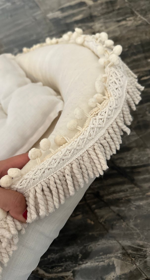 Krem Renkli Keten Bebek Uyku Yatağı - Görsel 5