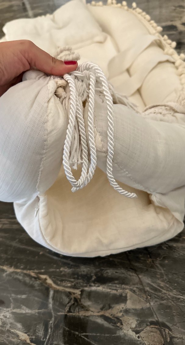 Krem Renkli Keten Bebek Uyku Yatağı - Görsel 3