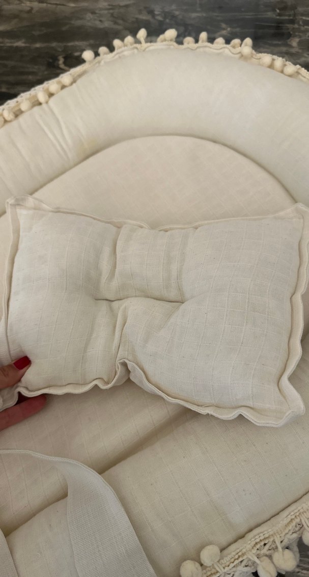 Krem Renkli Keten Bebek Uyku Yatağı - Görsel 4