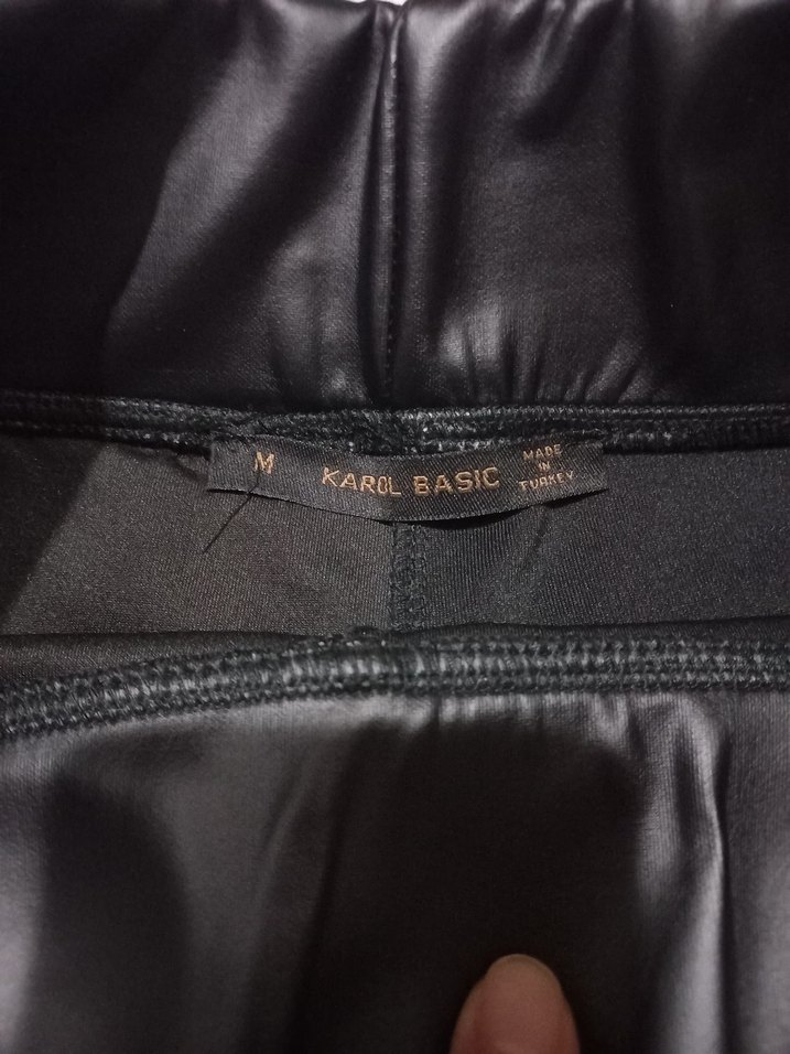 Deri Görünümlü Siyah Kadın Tayt - Görsel 5