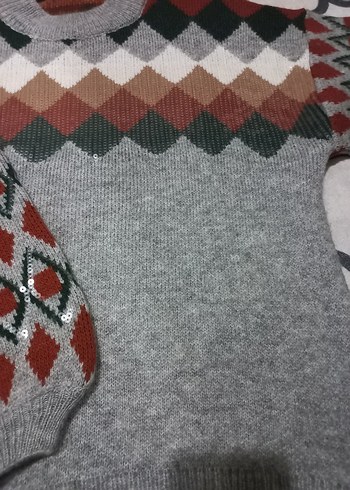 Kadın Bohem Desenli Boğazlı Triko Kazak - Görsel 3