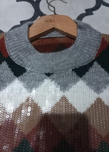 Kadın Bohem Desenli Boğazlı Triko Kazak - Görsel 6