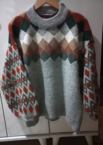 Kadın Bohem Desenli Boğazlı Triko Kazak - Görsel 4