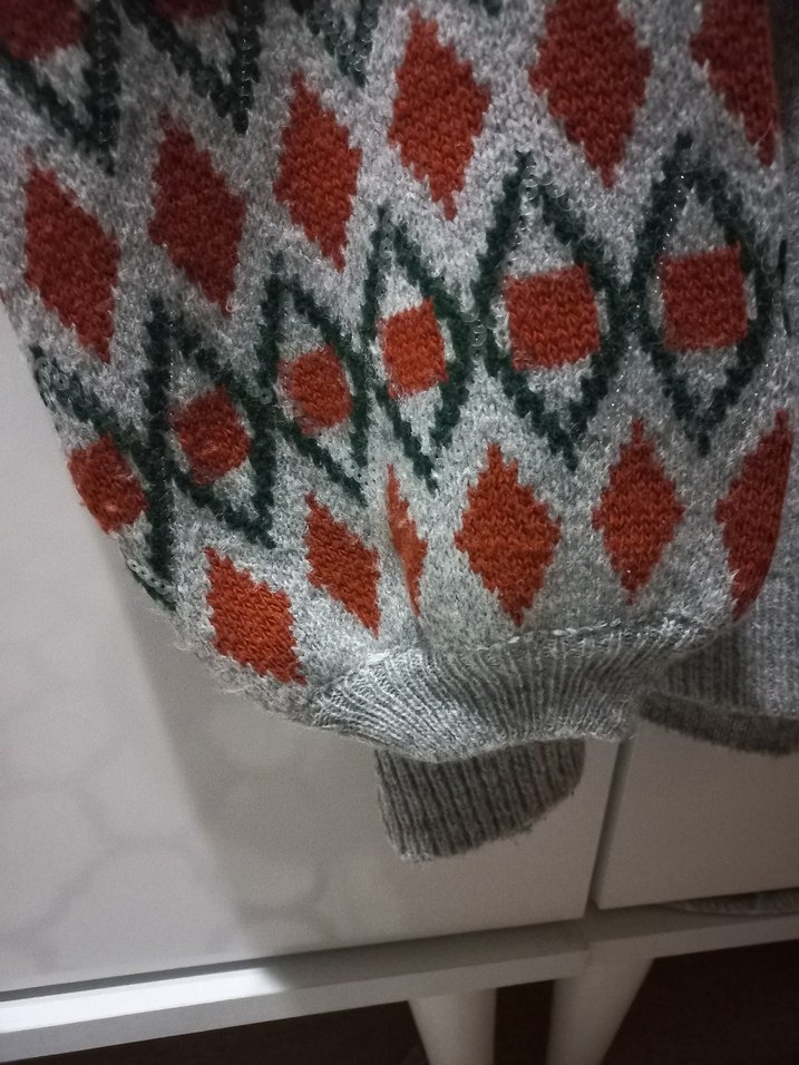 Kadın Bohem Desenli Boğazlı Triko Kazak - Görsel 5