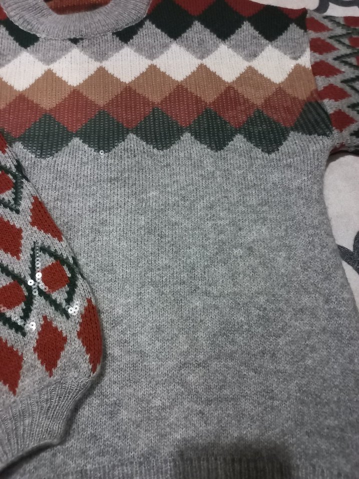 Kadın Bohem Desenli Boğazlı Triko Kazak - Görsel 3